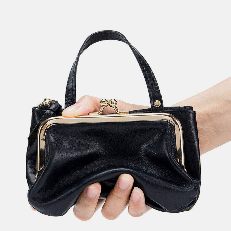 Genuine Leather Coin Purse Pouch Change Wallet Clutch with Top Handle