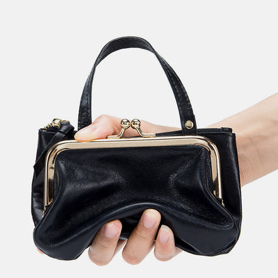 Genuine Leather Coin Purse Pouch Change Wallet Clutch with Top Handle