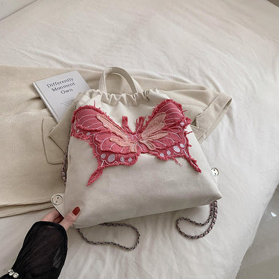 Denim Canvas Backpack For Women Butterfly Multiple Carry Daypack