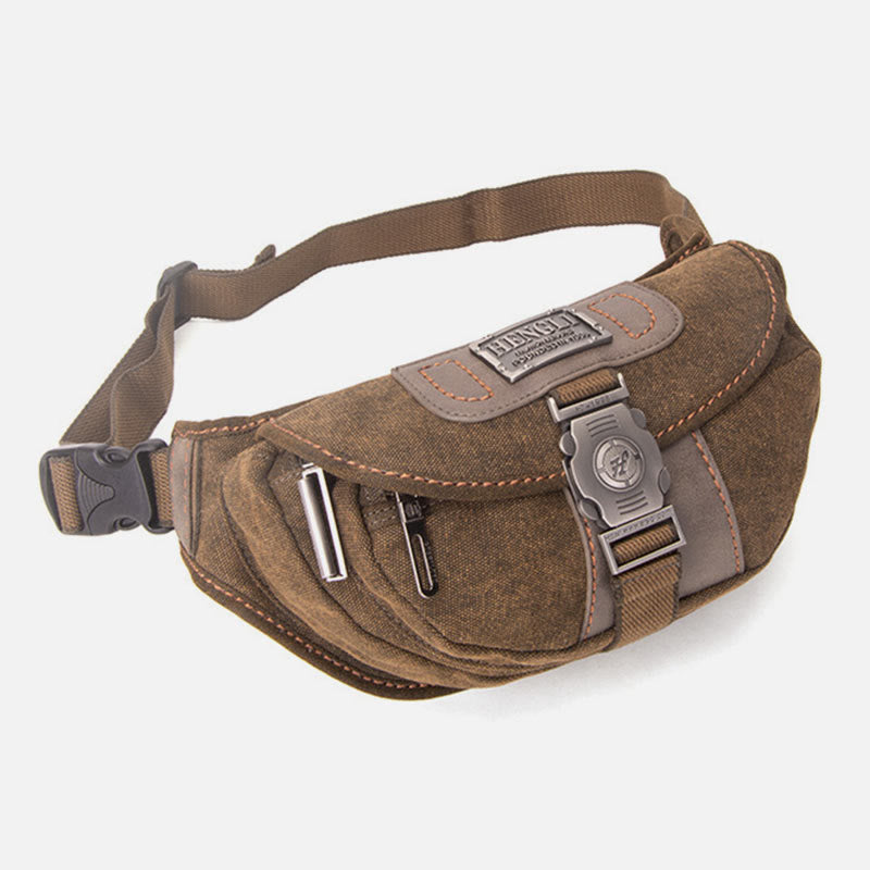 Canvas Waist Pack For Men Retro Small Crossbody Crescent Moon Bag