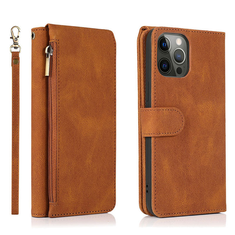 Wallet Case for iPhone Samsung Durable Flip Lanyard Strap Wristlet Zipper Card Holder