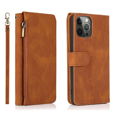 Wallet Case for iPhone Samsung Durable Flip Lanyard Strap Wristlet Zipper Card Holder
