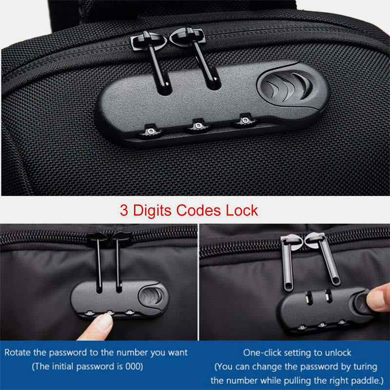 Multi-Pocket Fashion Sling Bag Chest Bag with Passport Lock USB Charging Port