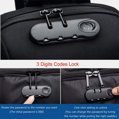 Multi-Pocket Fashion Sling Bag Chest Bag with Passport Lock USB Charging Port