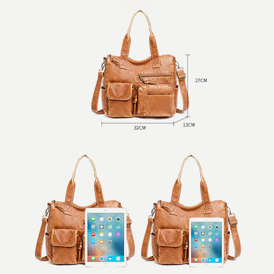 Retro Faux Leather Tote Handbag for Women Shoulder Bag with Crossbody Strap