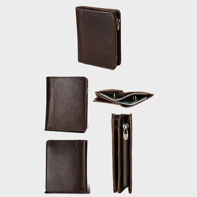 Wallet For Men Short Anti Theft Genuine Leather Retro Card Holder