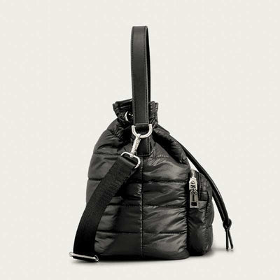 Puffer Drawstring Bucket Bag for Women Down Satchel Quilted Shoulder Bag