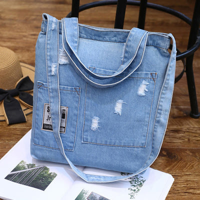 Denim Tote For Outing Retro Canvas Ripped Crossbody Bag