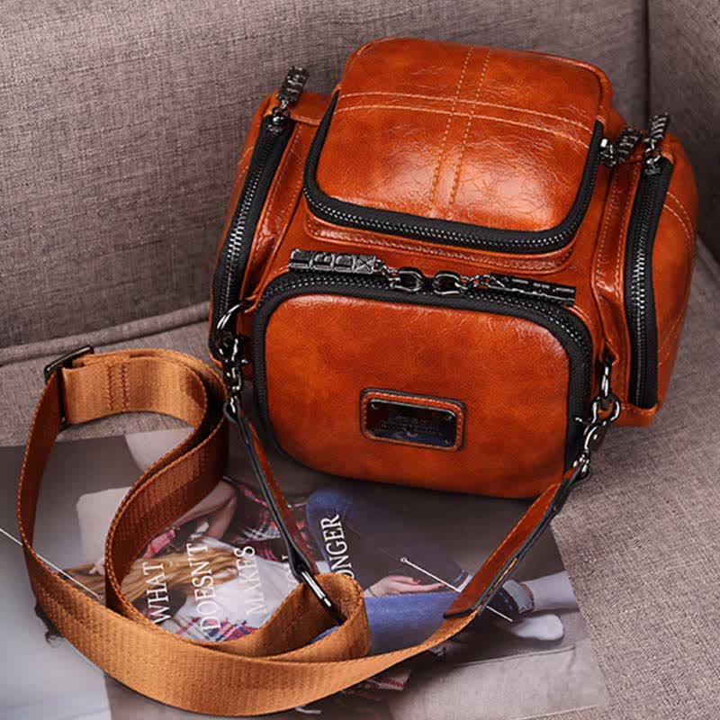 Retro Small Camera Bag for Women Oil Wax Leather Crossbody Purse