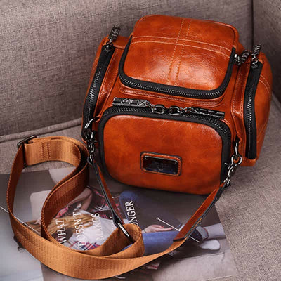 Retro Small Camera Bag for Women Oil Wax Leather Crossbody Purse