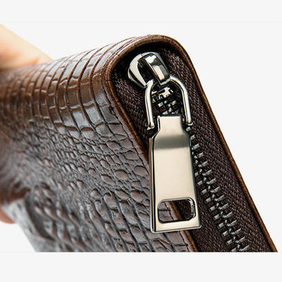 Mens Crocodile Print Wallet Business Genuine Leather Long Purse