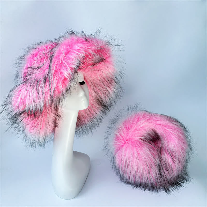 Faux Fur Soft Hat Bag Set For Women Winter Dating