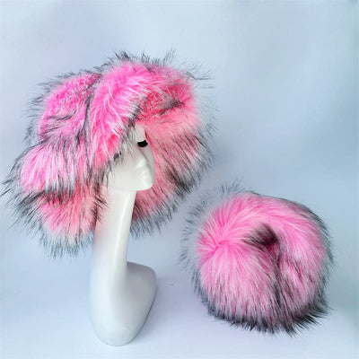 Faux Fur Soft Hat Bag Set For Women Winter Dating