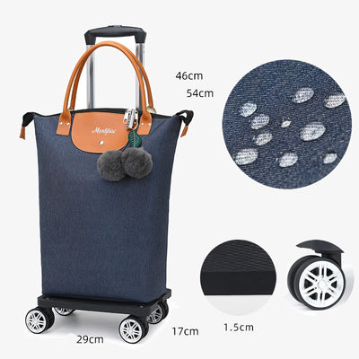 Multifunctional Portable Trolley For Women Detachable Folding Wheel Tote