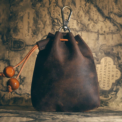 Vintage Coin Purse Genuine Leather Pouch Wallet Drawstring Storage Bag