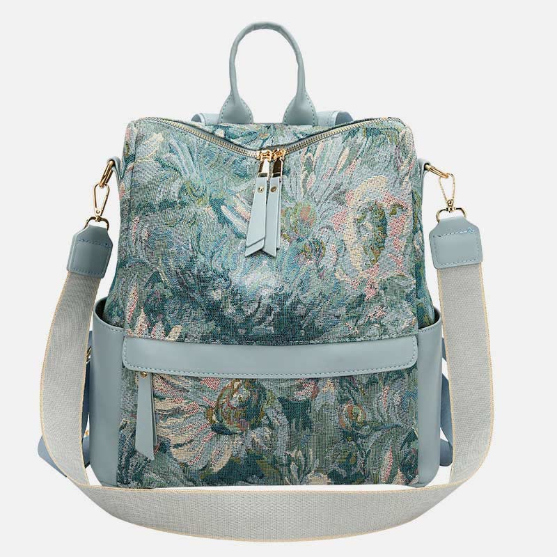 Oil Paintng Canvas Backpack Retro Houndstooth Large Student Daypack