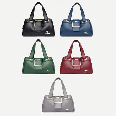 Triple Compartment Satchel Handbags Leather Shoulder Bag Top Handle Purse