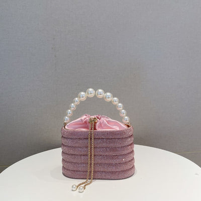 Diamond Pearl Chain Bag For Women Party Drawstring Crossbody Bag