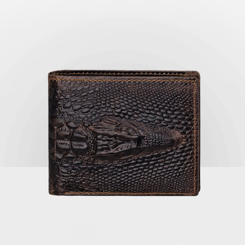 Real Leather Crocodile Engraved Wallet Retro Bifold Wallet
