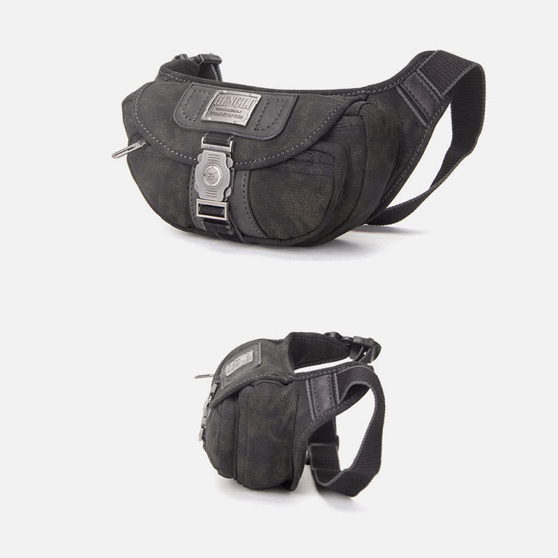 Canvas Waist Pack For Men Retro Small Crossbody Crescent Moon Bag