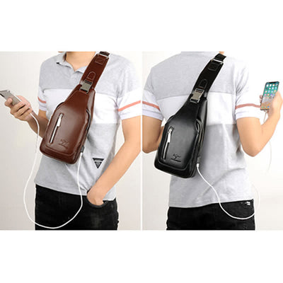 Men's Anti-theft Vintage Sling Bag with USB Charging Port