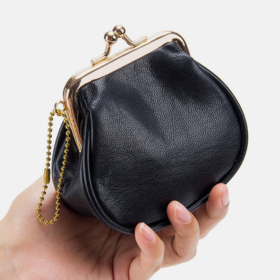 Mini Leather Coin Purse Vintage Pouch Kiss-Lock Change Purse Wallets