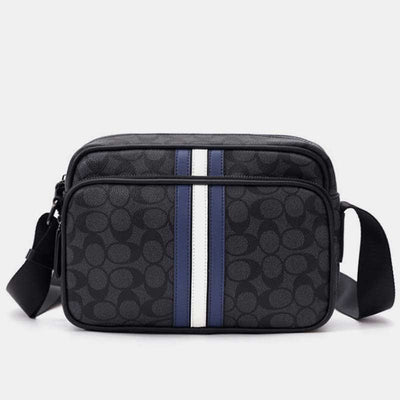 Men Checked Grain Crossbody Purse Waterproof Scratch-proof Classic Shoulder Handbag