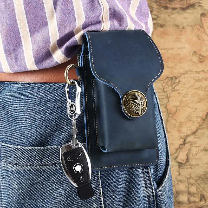 Vintage Leather Flip Phone Bag Belt Pouch with Cigarette Pocket - image 3