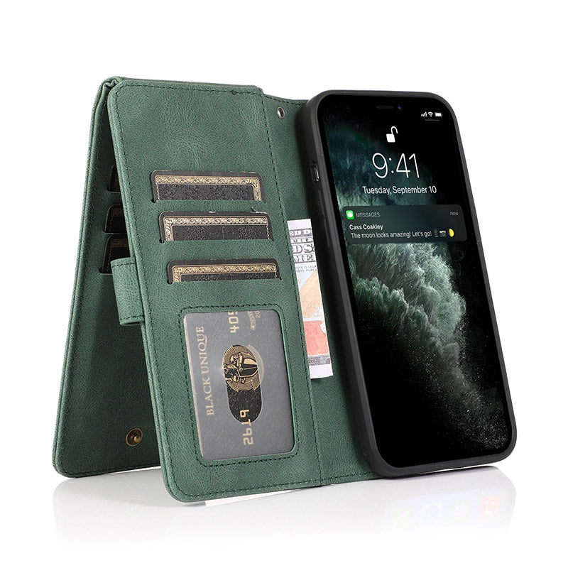 Wallet Case for iPhone Samsung Durable Flip Lanyard Strap Wristlet Zipper Card Holder