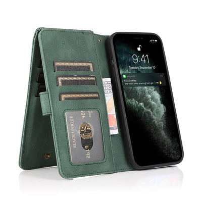 Wallet Case for iPhone Samsung Durable Flip Lanyard Strap Wristlet Zipper Card Holder