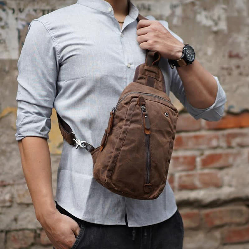 Canvas Sling Bag Shoulder Chest Pack Travel Hiking Crossbody Daypack