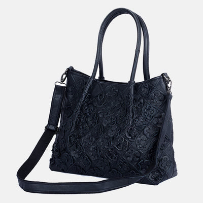 Genuine Leather Multicolor Flower Boho Handbag