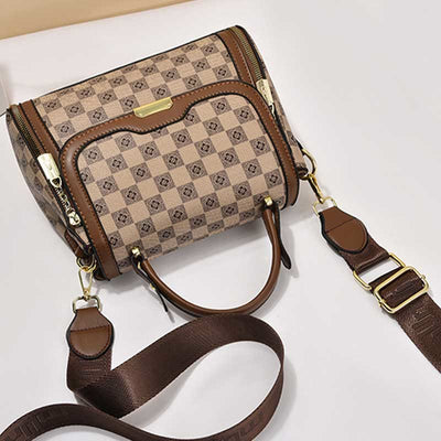 British Elegant Handbag Women Checkerboard Pattern Crossbody Leather Purse