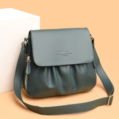 Leisure Crossbody Bag For Women Pleated Style Lightweight Leather Bag