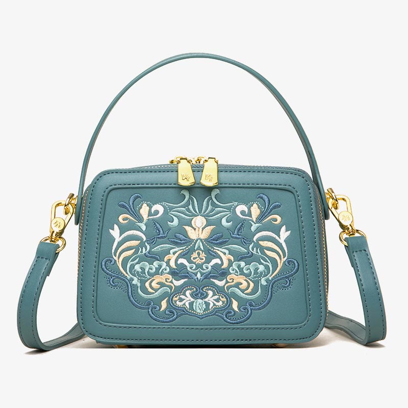 Top-Handle Bag for Women Vintage Embroidery Folk-Custom Shopping Crossbody Bag