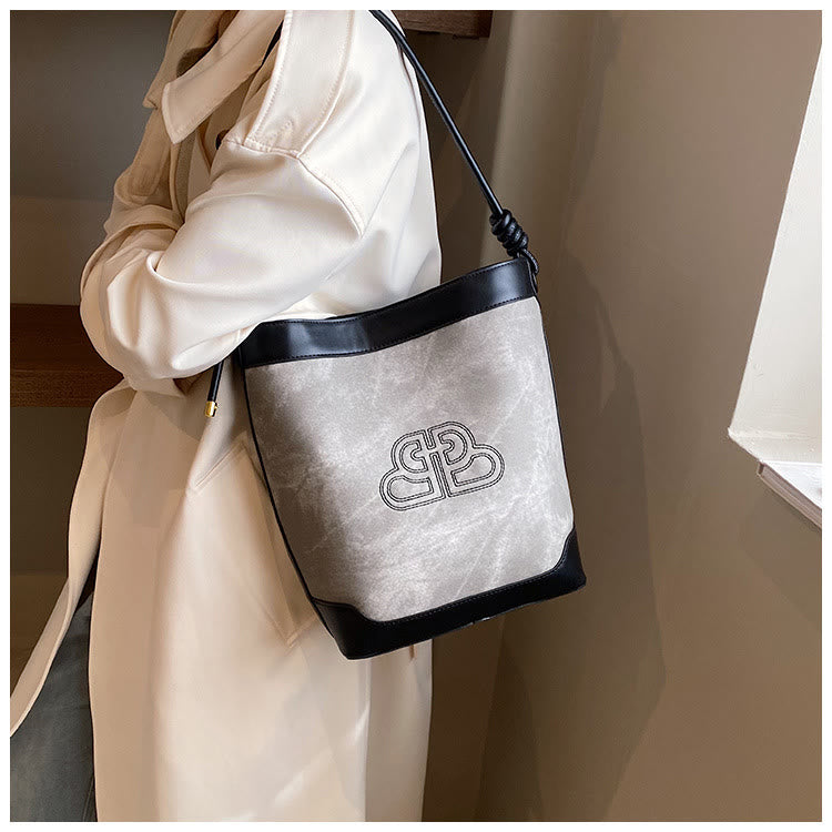 Vintage Bucket Bag For Women Vegan Leather Underarm Tote