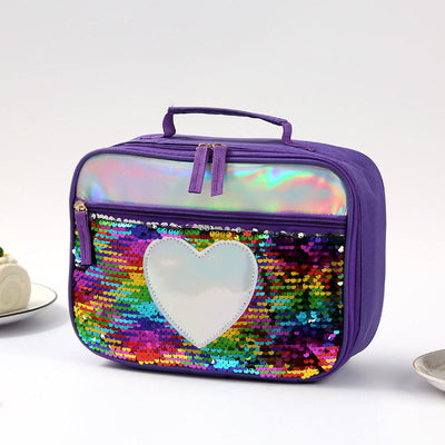 Lunch Bag For Children Glitter Heart Pattern Insulated Bag