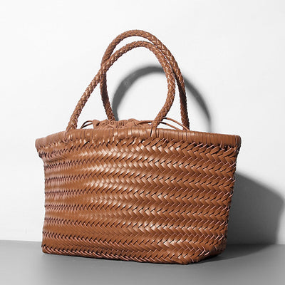 Women Soft PU Leather Woven Handbag Handmade Summer Shoulder Bag