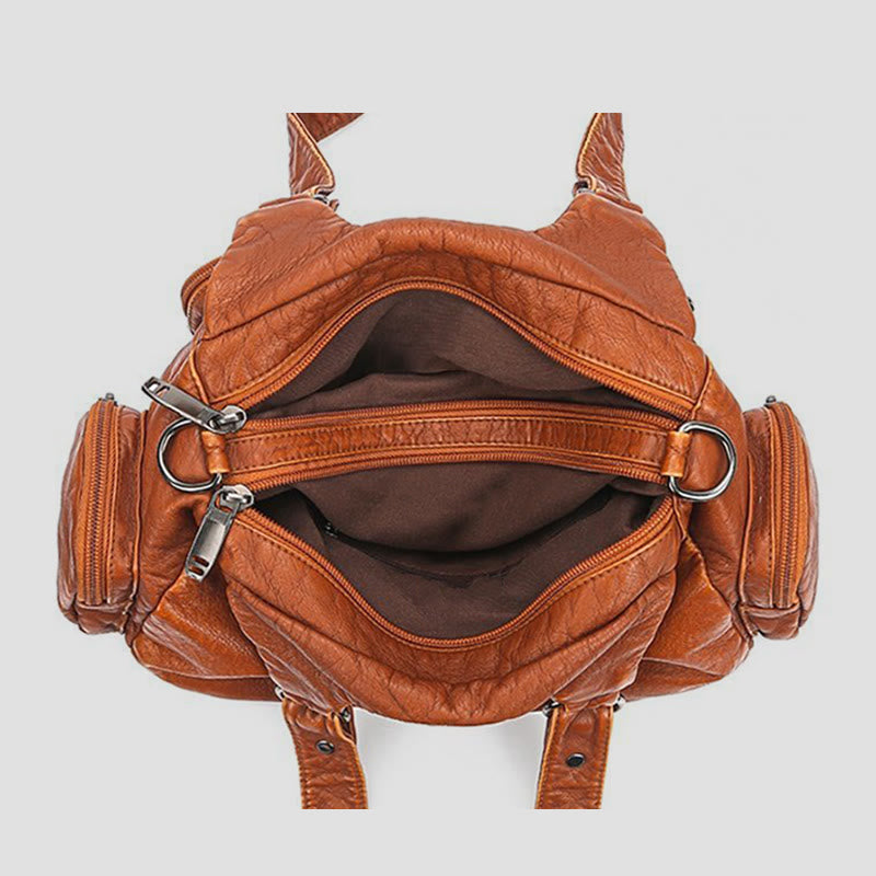 Tote Bag For Women Vintage Riveted Multi-Pocket Leather Crossbody Bag