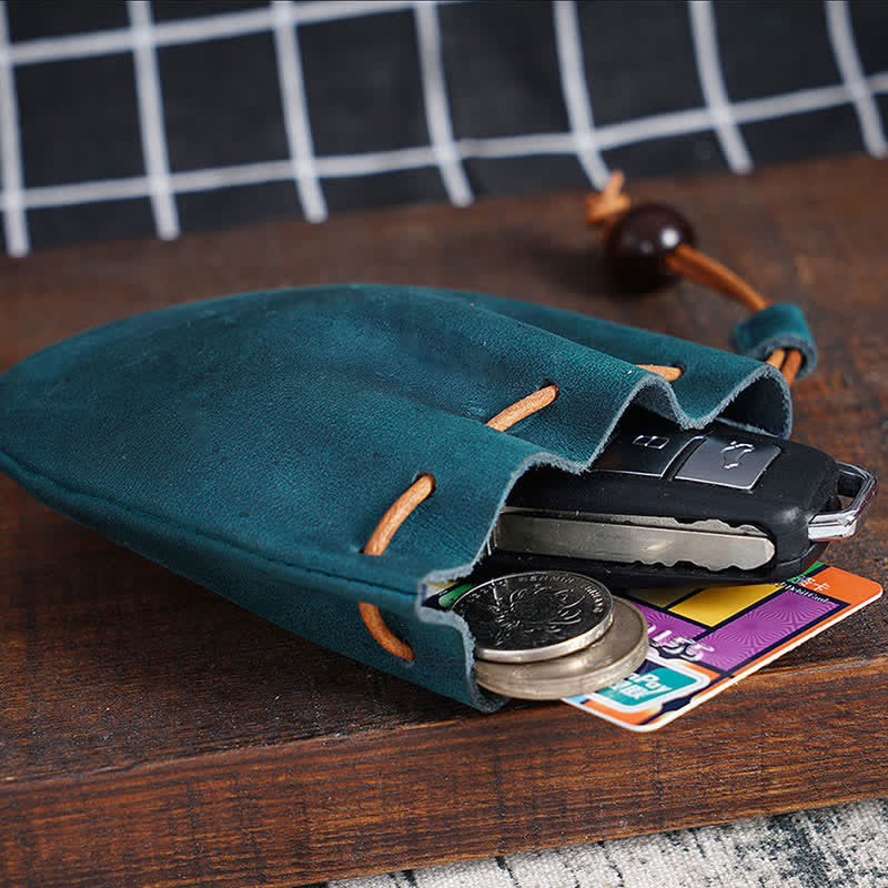 Leather Drawstring Pouch Retro Coin Purse Wallet for Women Men