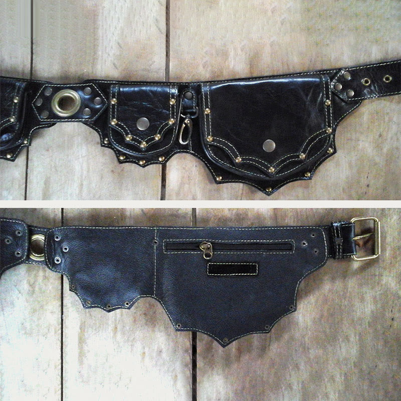Waist Bag for Women Men Medieval PU Leather Rivets Waist Bag