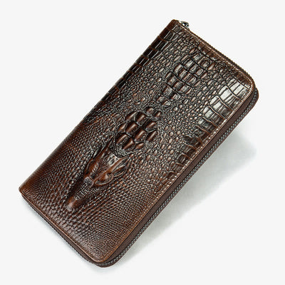 Mens Crocodile Print Wallet Business Genuine Leather Long Purse