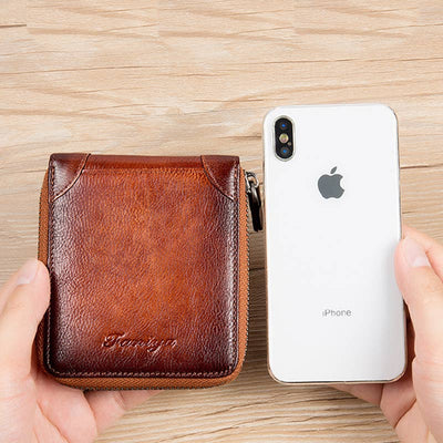 RFID Anti-theft Vintage Genuine Leather Zipper Wallet