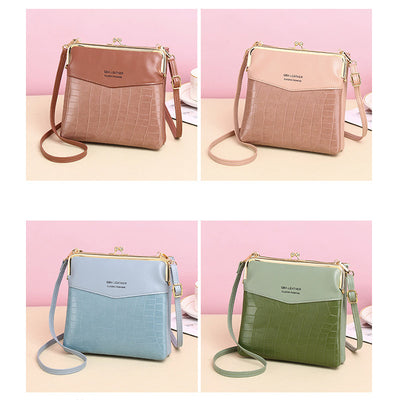 Leather Crossbody Handbag for Women Double Compartment Kiss Lock Shoulder Bag