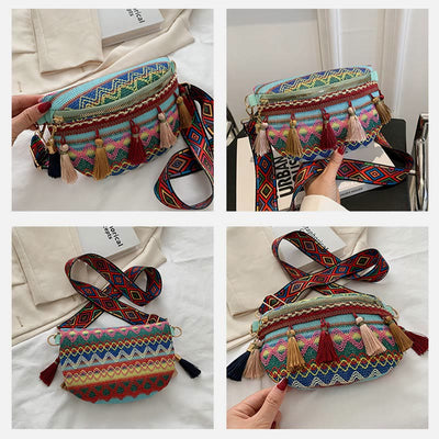 Folk Custom Sling Bag Women Tassel Crossbody Chest Bag