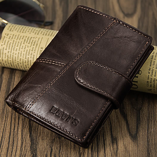 Retro Splicing Long Slim Purse Real Leather Trifold Wallet