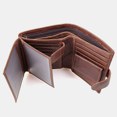 RFID Genuine Leather Card Holder Trifold Wallet