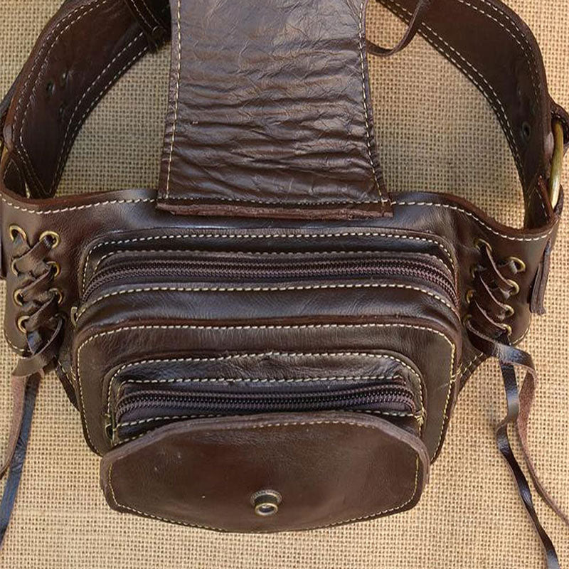 Large Leather Utility 2-Pouch Handmade Practical Tassel Waist Belt Bag