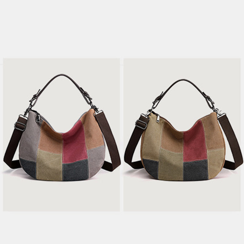 Large Capacity Vintage Stitching Color Dumpling Crossbody Bag