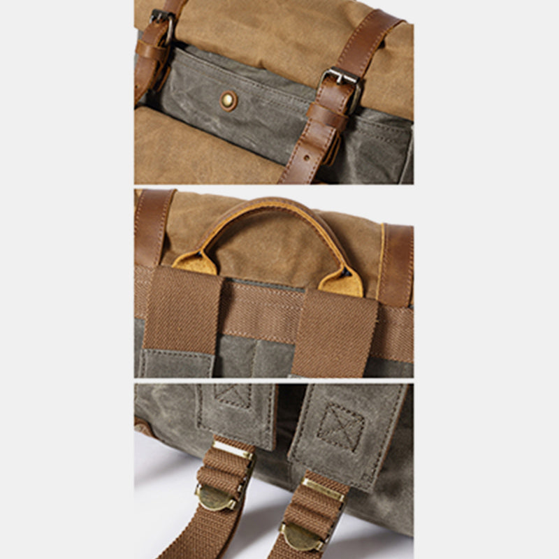 Canvas Leather Backpack Rucksack for College Weekend Travel Fit 15.6 Inch Laptops